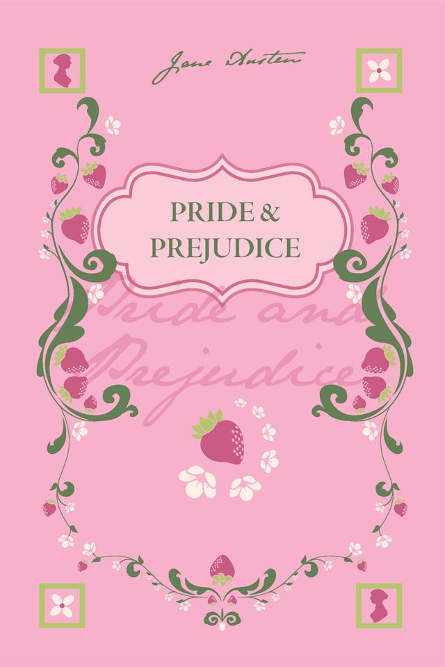 Pride and Prejudice book cover — strawberry botanicals
